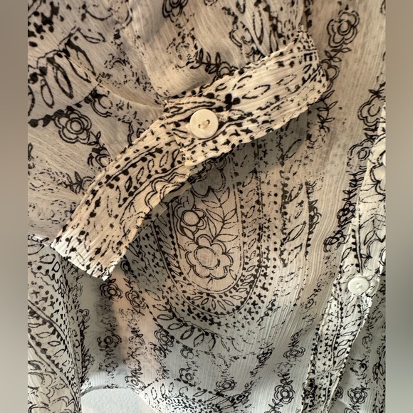 Not Your Daughters Jeans long sleeve black/white button down blouse size Large - Picture 9 of 9